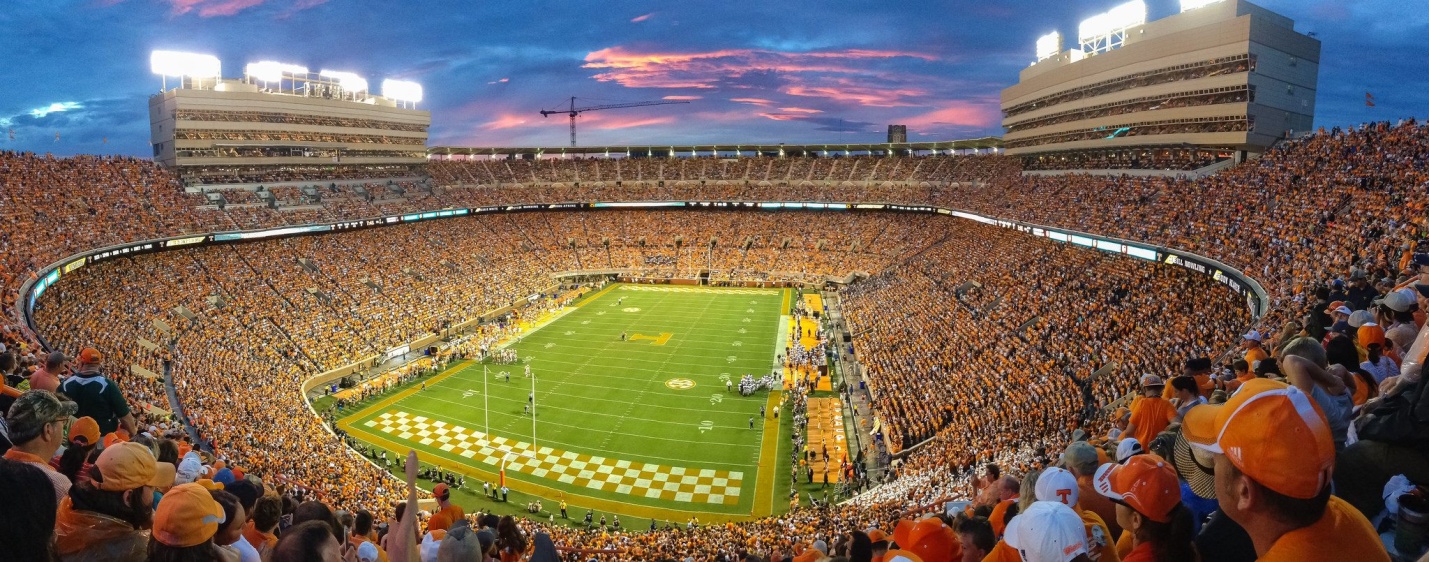 Baseball stadium at sunset